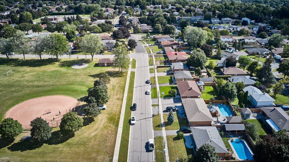 Aerial view of residential neighbourhoood in Oshawa