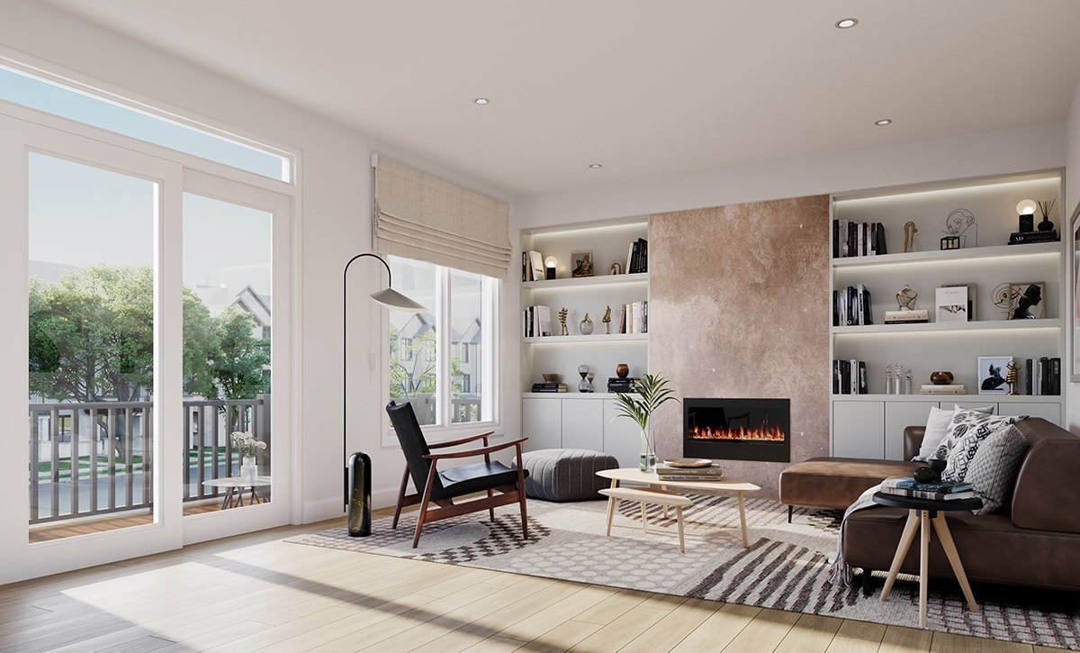 Rendering of living room in Laurel townhome, The Heights of Harmony