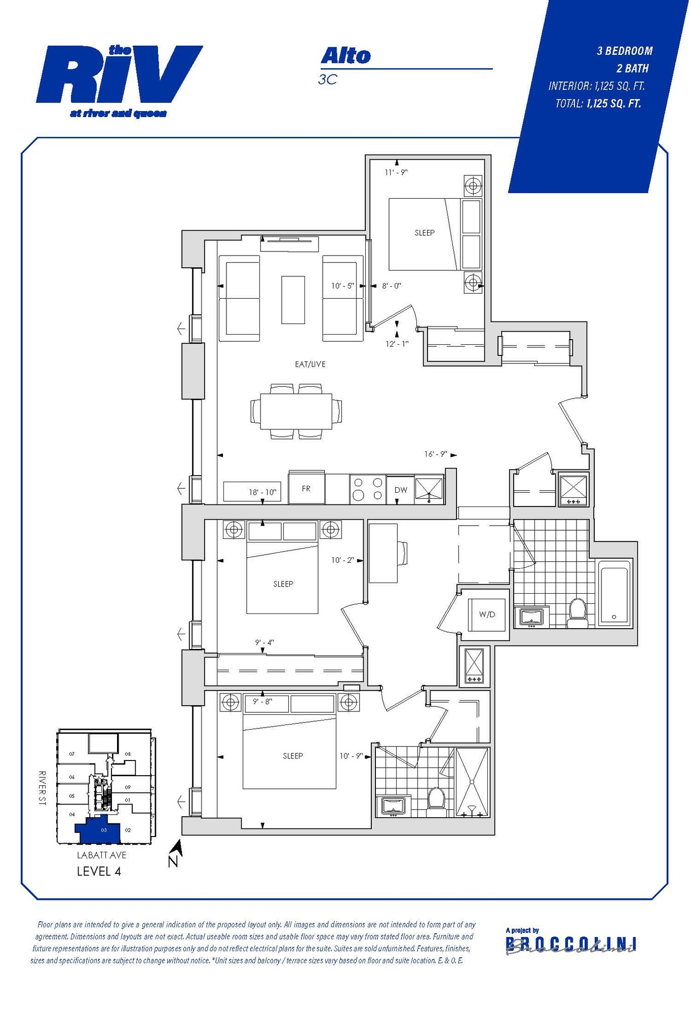 Floor plan for Alto three bedroom unit in The Riv