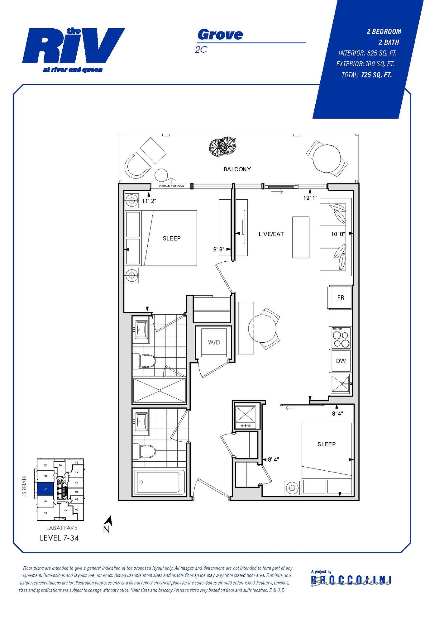 Floor plan for Grove two bedroom unit in The Riv