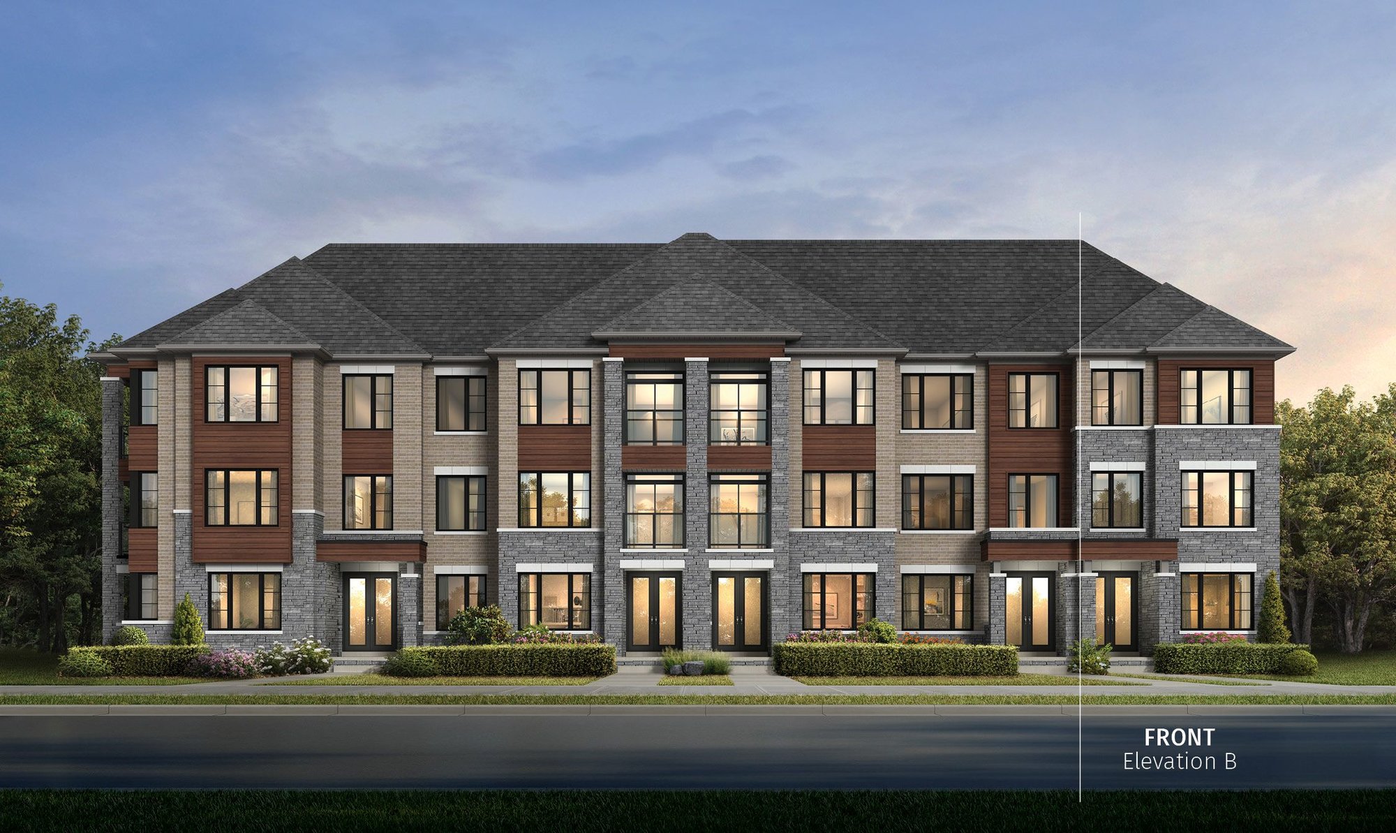 Rendering of 2-story Posh townhome, end unit