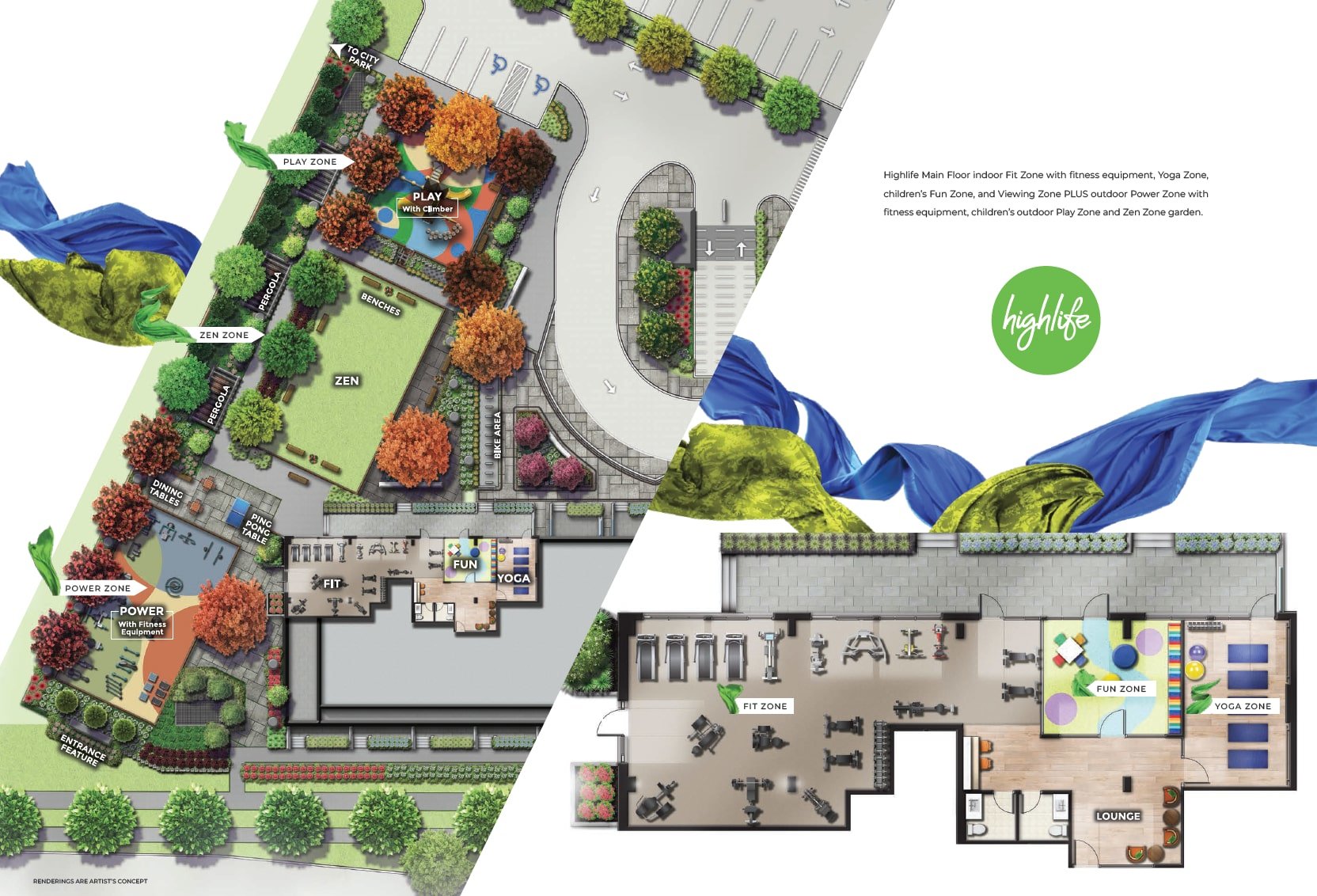 Artist rendering of Main Floor amenities at The Highmark