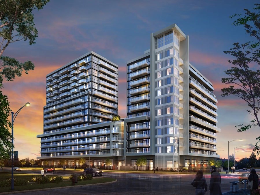 Artist rendering of The Highmark condos during sunset