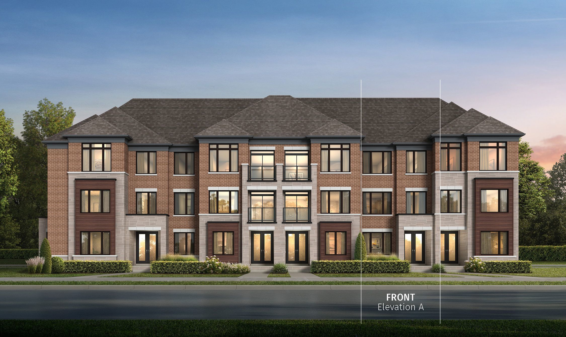 Artist rendering of Grand style townhome in planned South Cornell community