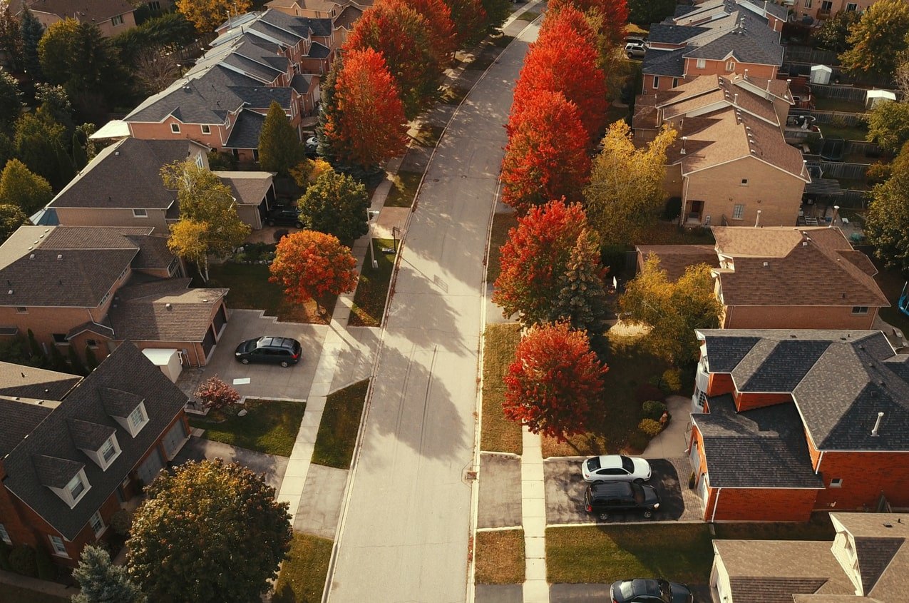 Rows of real estate in fall in Clarington, Ontario