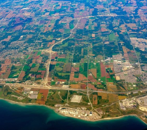 Aerial view of land in Bowmanville, ON