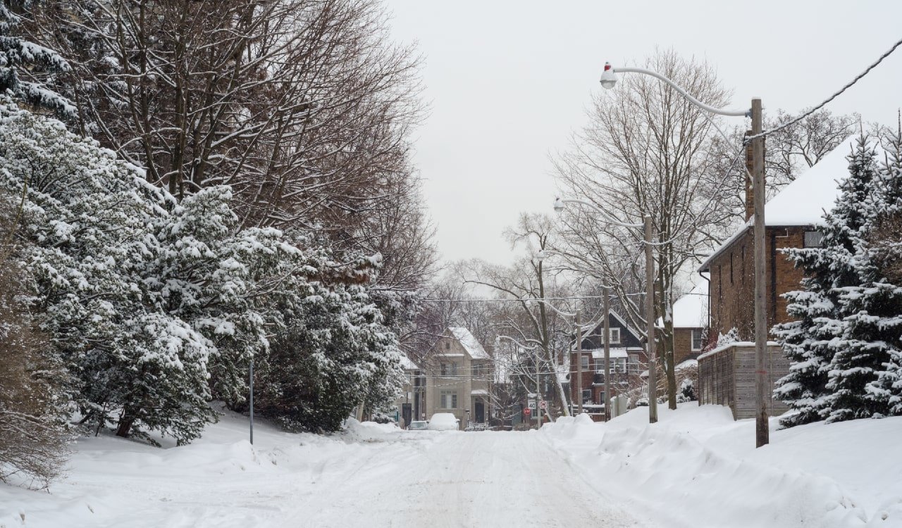 Snowy residential street in Greater Toronto Area
