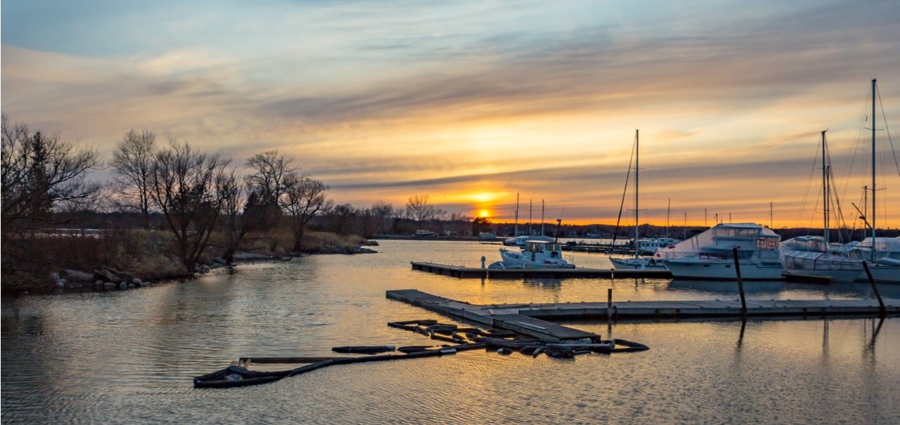 Stunning sunrise over the sparkling waters in Pickering, Ontario