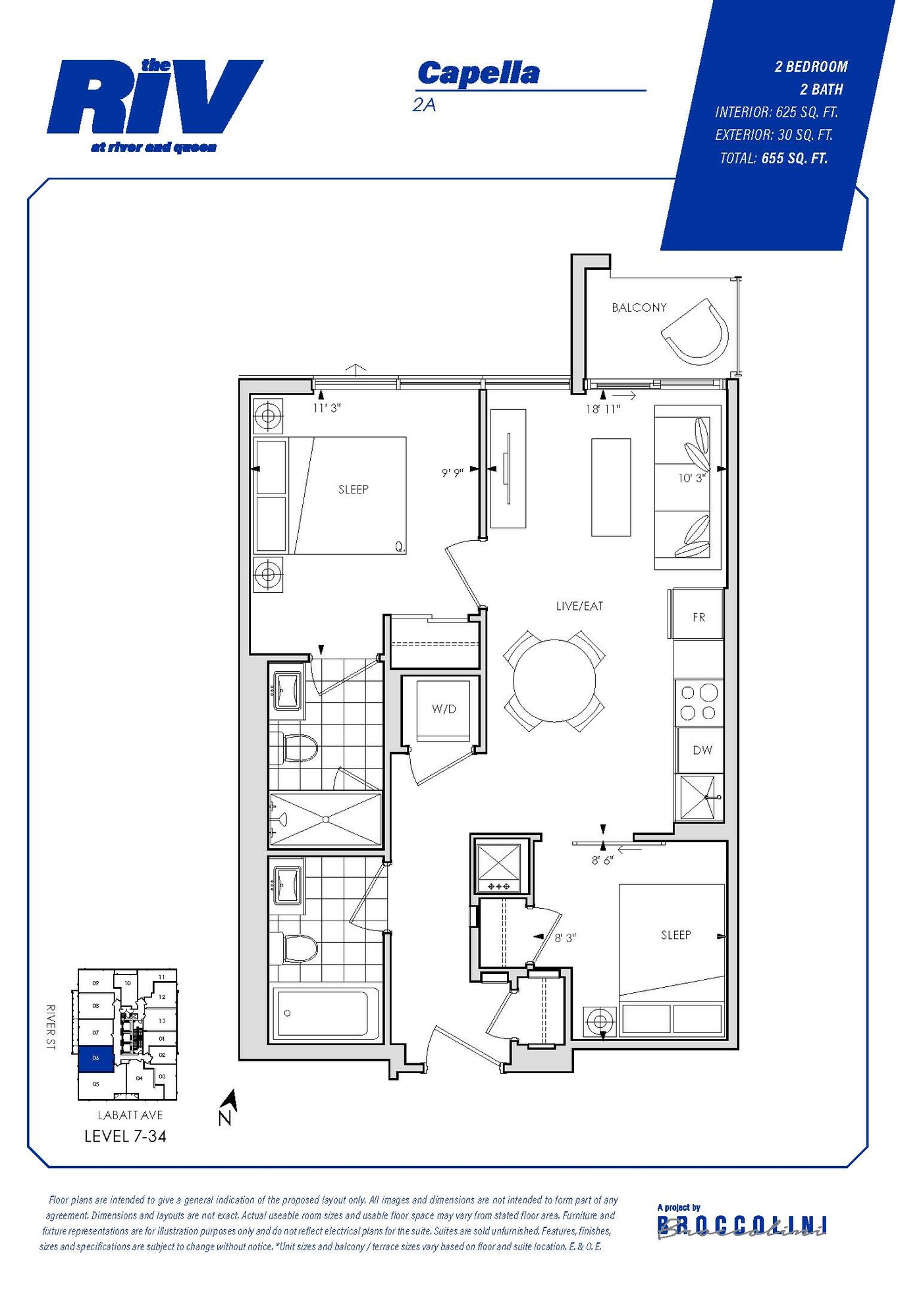 Floor plan for Capella two bedroom unit in The Riv