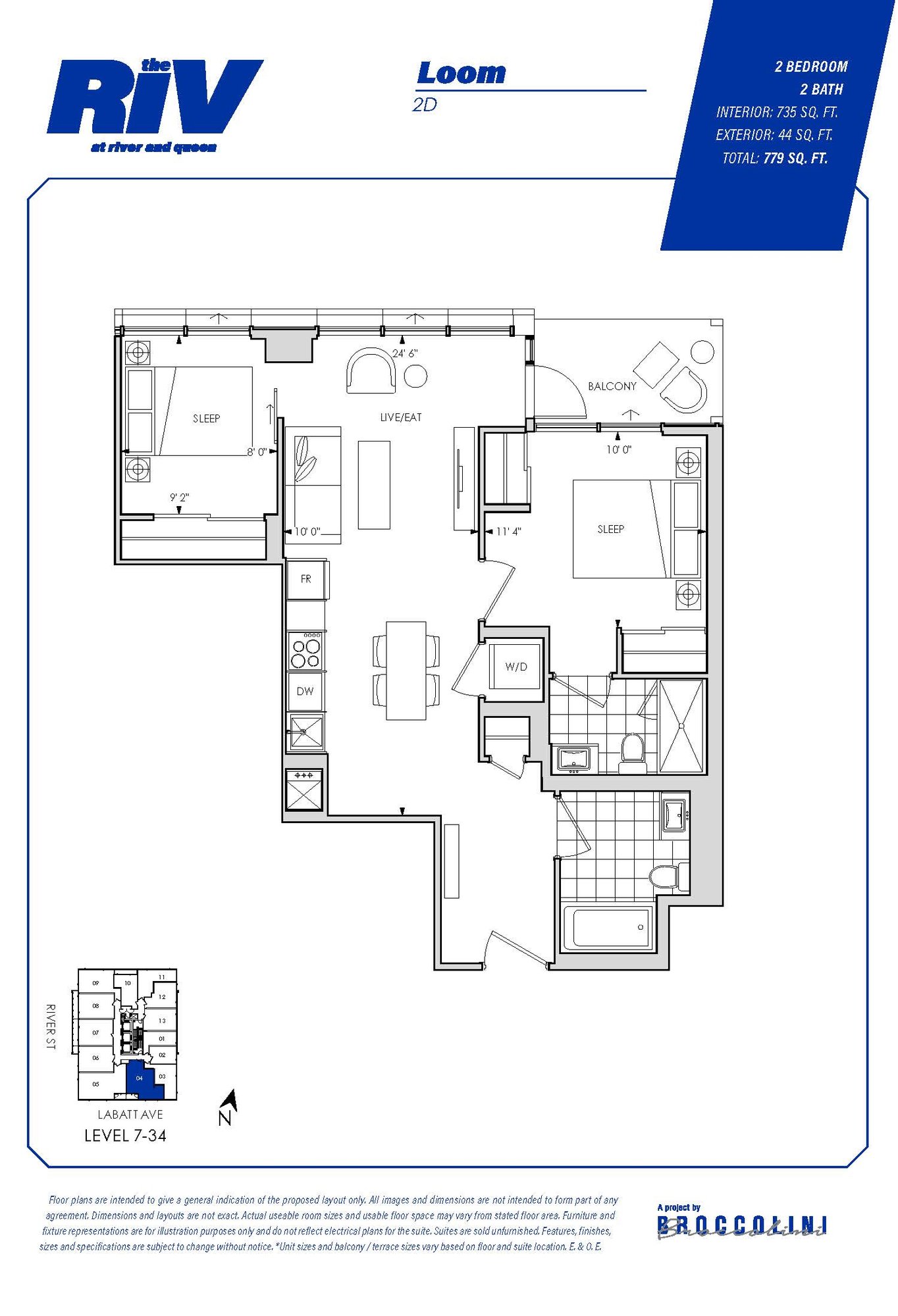 Floor plan for Loom two bedroom unit in The Riv