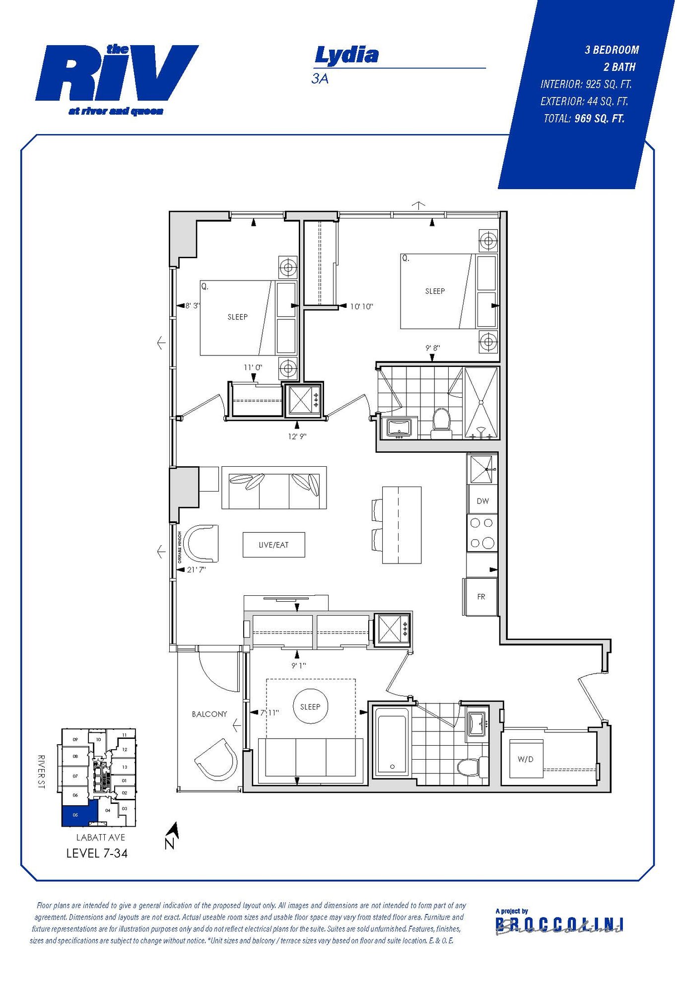 Floor plan for Lydia two bedroom unit in The Riv