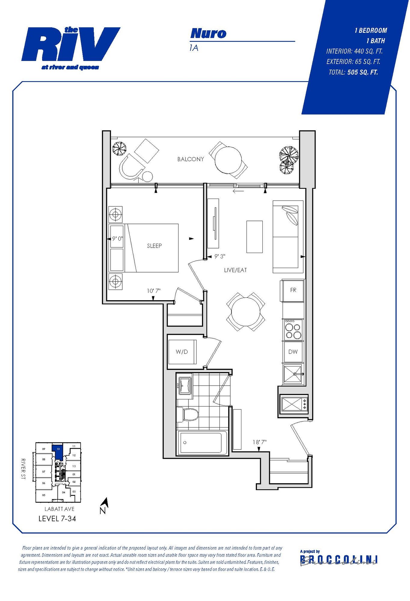 Floor plan for Nuro one bedroom unit in The Riv