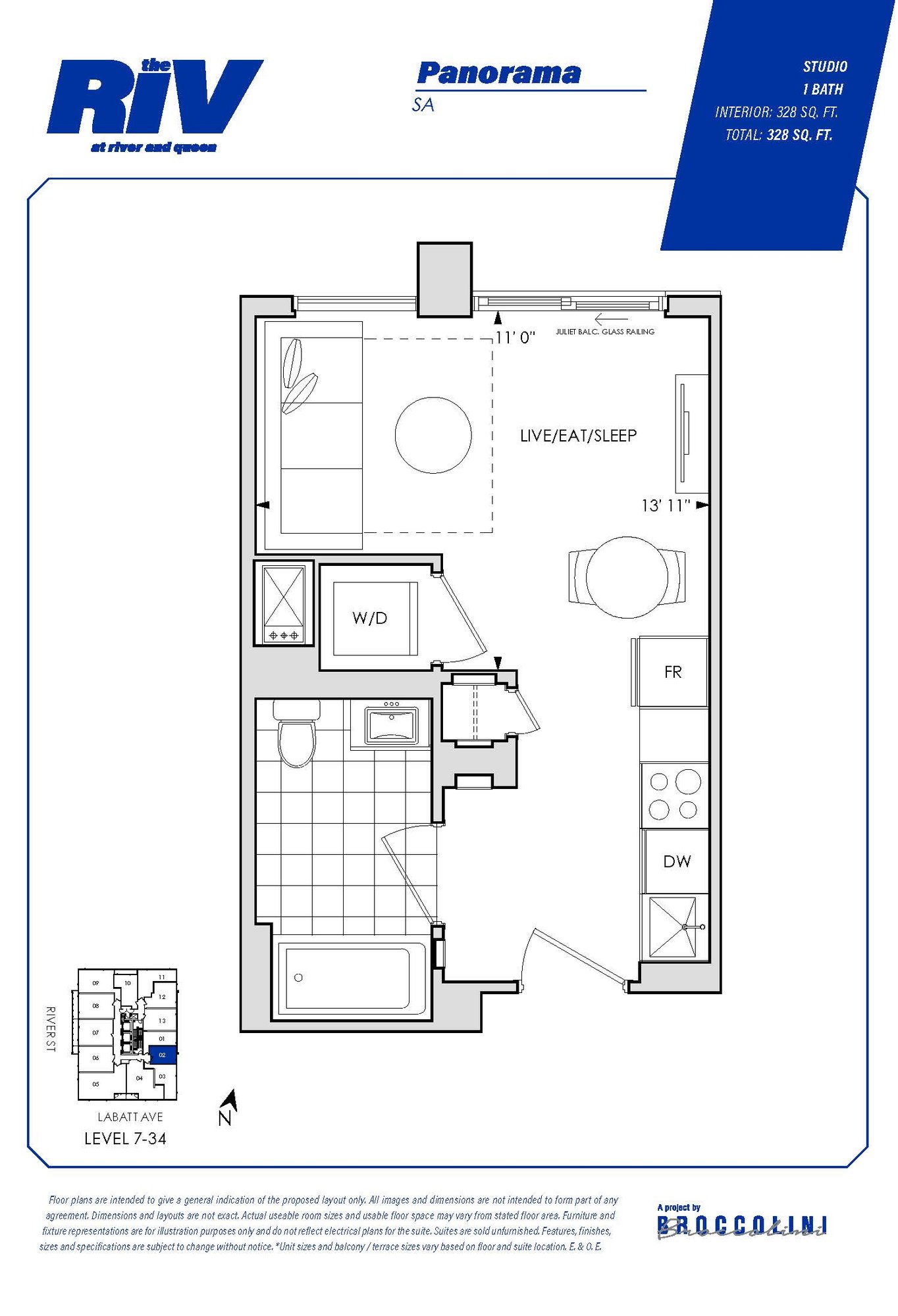 Floor plan for Panorama studio unit in The Riv