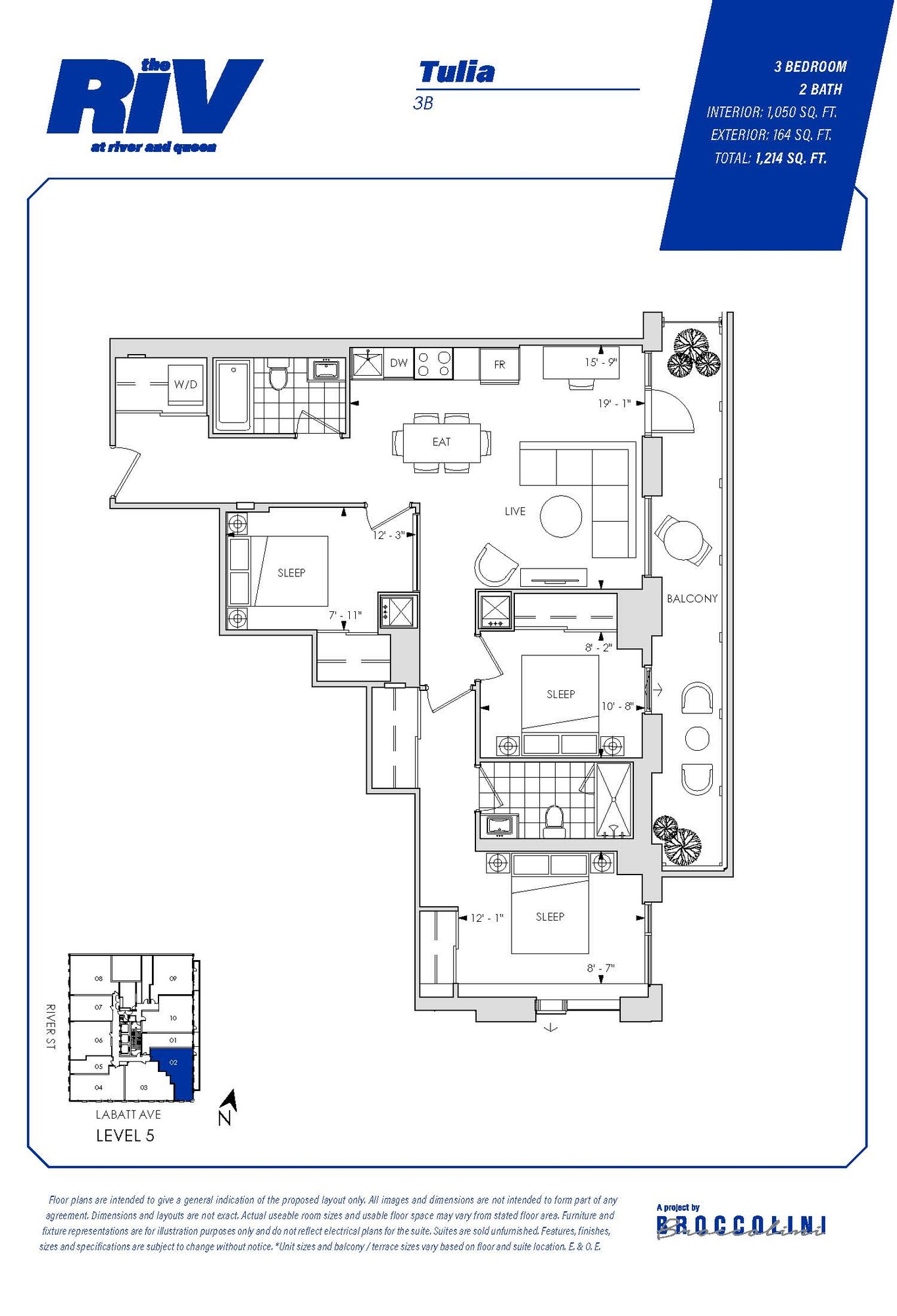 Floor plan for Tulia three bedroom unit in The Riv